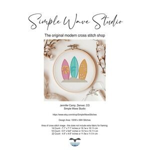 Surfer Surfboard Wave‎ and Sun Ocean Beach Art Counted Cross Stitch Pattern